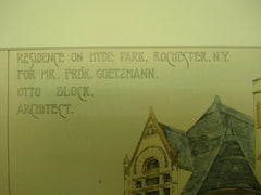 Residence for Mr. Frederick Goetzmann in Hyde Park, Rochester, NY, 1890, Otto Block