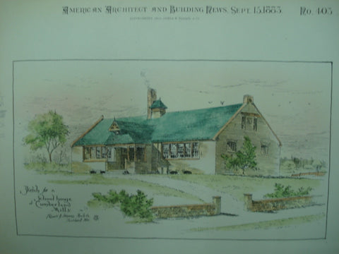 Sketch for a School House , Cumberland Mills, ME, 1883, Fassett & Stevens