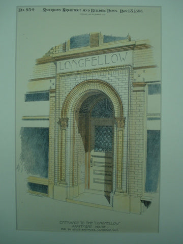Entrance to the Longfellow Apartment House for Dr. Geo. R. Southwick , Cambridge, MA, 1893, C. Herbert McClare