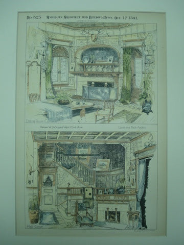 Dining Room Corner and Hall Corner of the House on West 76th Street and West End Avenue , New York, NY, 1891, Lamb and Rich