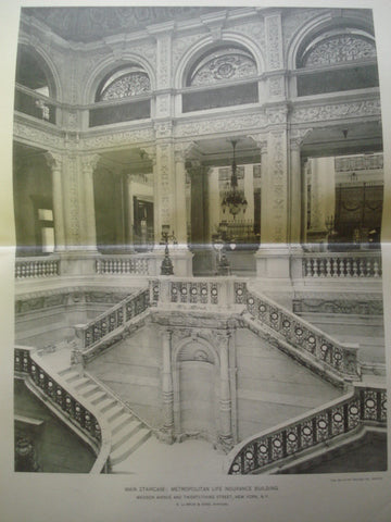 Main Staircase: Metropolitan Life Insurance Building on Madison Avenue and Twenty-Third Street, New York, NY, 1894, N. LeBrun & Sons
