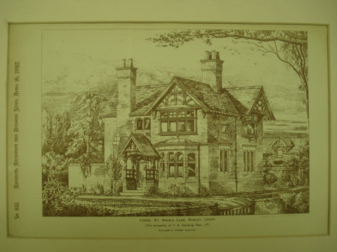 Lodge of T. R. Harding, Esq. on St. Anne's Lane , Burley, Leeds, England, UK, 1892, William H. Thorp