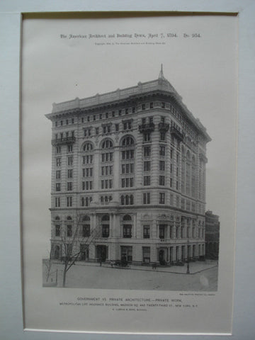 Metropolitan Life Insurance Building on Madison Sq. and Twenty-Third St., New York, NY, 1894, N. LeBrun & Sons