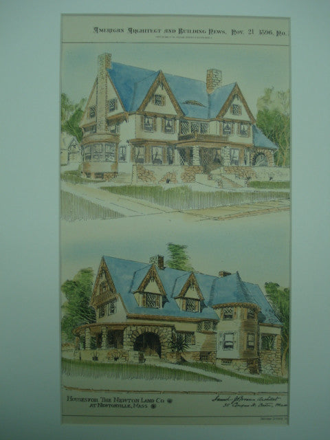 Houses for the Newton Land Company , Newtonville, MA, 1896, Samuel J. Brown