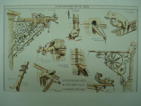 Wrought Iron & Other Old Water Spouts from Various Sources, 1883, Unknown
