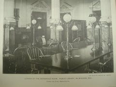 Corner of the Reference Room: Public Library, Milwaukee, WI, 1900, Ferry & Clas