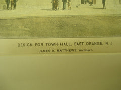 Design for the Town Hall, East Orange, NJ, 1896, James D. Matthews