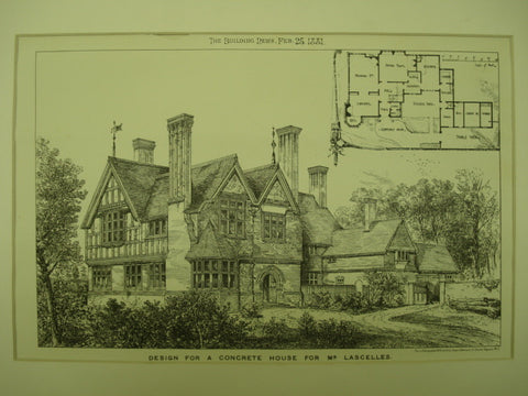 Design for a Concrete House for Mr. Lascelles , England, UK, 1881, Ernest Newton