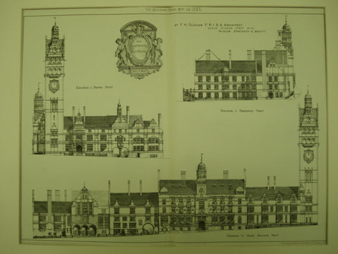 Elevations of the New Municipal Offices , Nottingham, England, UK, 1883, F. H. Oldham