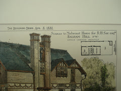 Stables to Malwood House for R. H. Say, Esq. , Balham Hill, England, UK, 1881, Arthur Cawston
