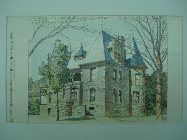 Residence of A. J. Parker, Esq. , Toronto, CAN, 1893, Dick & Wickson