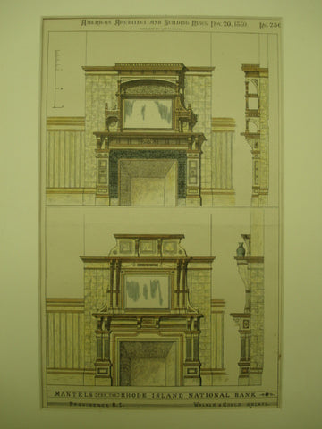 Mantels for the Rhode Island National Bank , Providence, RI, 1880, Walker & Gould