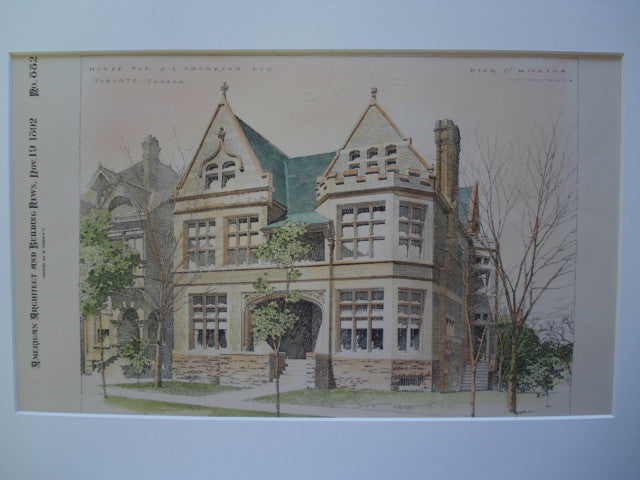 House for J.L. Thompson, Esq. , Toronto, CAN, 1892, Pick & Wickson