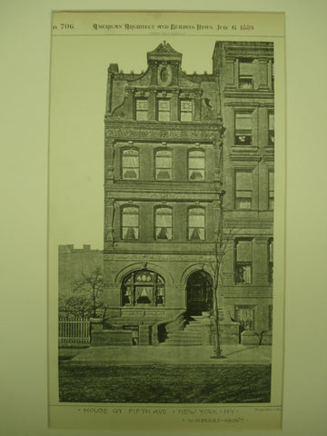 House on Fifth Avenue , New York, NY, 1889, W. H. Beers