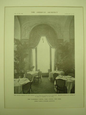 Dining Room in the Central Hall of the Vanderbilt Hotel , New York, NY, 1912, Messrs. Warren & Wetmore