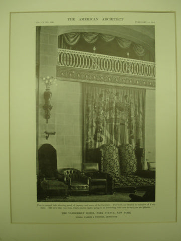 Furniture in the Central Hall of the Vanderbilt Hotel , New York, NY, 1912, Messrs. Warren & Wetmore