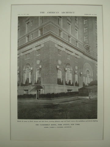 Corner Detail of the Vanderbilt Hotel , New York, NY, 1912, Messrs. Warren & Wetmore