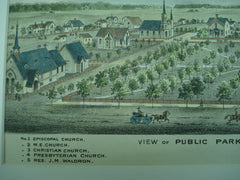 View of Public Park, Four Churches, Five Particular Residences noted in description, and the Land Office, Litchfield, MN, 1874, unknown