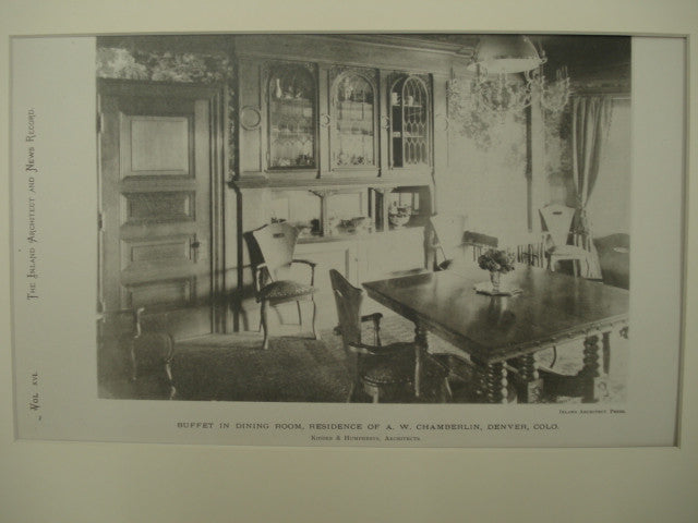 Buffet in Dining Room in the Residence of A. W. Chamberlin , Denver, CO, 1900, Kidder & Humphreys