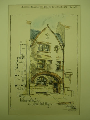 House for Rodman Wistar, Esq. on 1014 Sprice Street , Philadelphia, PA, 1887, Wilson Eyre