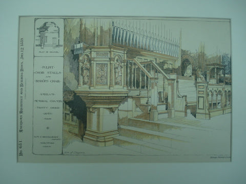 Pulpit, Choir Stalls and Bishop's Chair at Trinity Church , Lenox, MA, 1889, Wm. C. Brocklesby