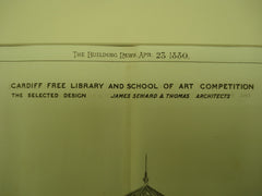 Selected Design for the Cardiff Free Library and School of Art Competition , Cardiff, Wales, UK, 1880, James Seward & Thomas
