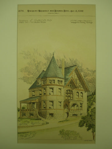 Residence of G. Wallyn, M. D. , Pittsburgh, PA, 1892, S. T. McClarren