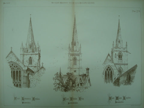 Saint Lawrence's Church in Evesham, Saint Nicholas' Church in Islip, Saint Mary's Church in Knighton, Evesham, Worcestershire, Islip, Northamptonshire, Knighton, Leicestershire, England, UK, 1888, Unknown