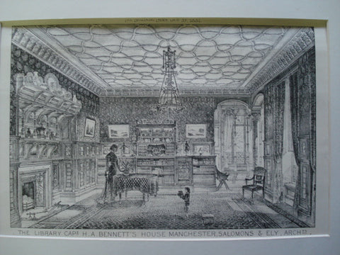 Library in Capt. H.A. Bennett's House , Manchester, England, UK, 1881, Salomons & Ely
