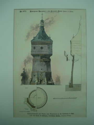Competitive Design for the New Water Tower on York Street , Halle, Germany, EUR, 1894, von Knoch & Kallmeyer