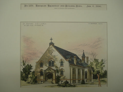 St. Matthew Protestant Evangelical Church on McKee Place , Pittsburgh, PA, 1900, C. M. Bartberger
