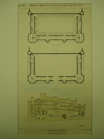 Proposed Armory for the ANGSNY , New York, NY, 1894, Block & Barnes