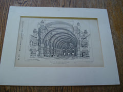 Glasgow Art Galleries Final Competition, Outline of Interior of Central Hall, Glasgow, Scotland, UK, 1892, T. Manly Deane