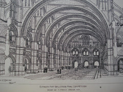 Glasgow Art Galleries Final Competition, Outline of Interior of Central Hall, Glasgow, Scotland, UK, 1892, T. Manly Deane