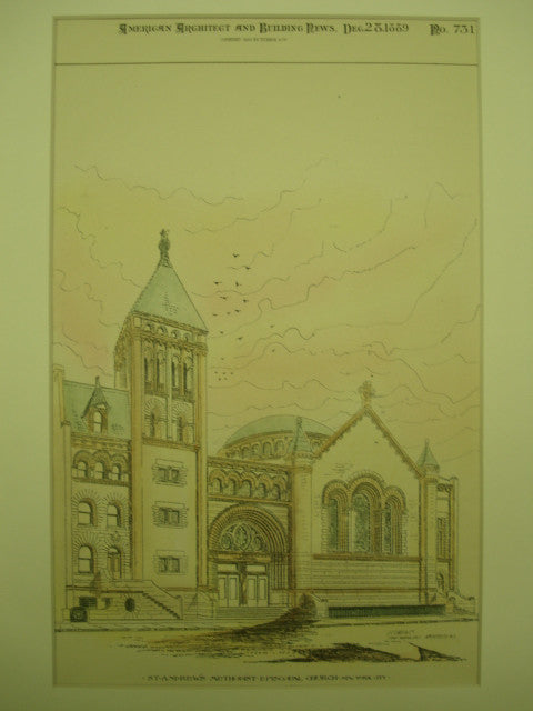 St. Andrew's Methodist Episcopal Church , New York, NY, 1889, J. C. Cady & Co.