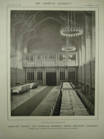 Great Hall, looking east of the Graduate College and Cleveland Memorial Tower at Princeton University, Princeton, NJ, 1913, Cram, Goodhue & Ferguson