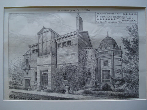 Studio and Residence for Sir. Fred K. Leighton , Holland Park, Kensington W., England, UK, 1880, George Aitchison
