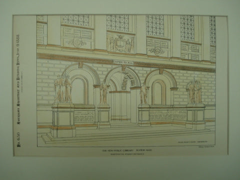 Dartmouth Street Entrance of the New Public Library , Boston, MA, 1888, McKim, Mead & White