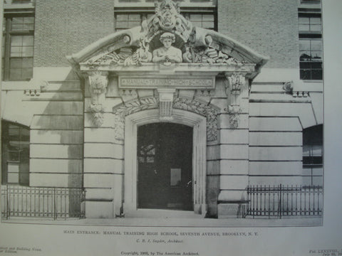 Main Entrance of the Manual Training High School, Seventh Avenue, Brooklyn, NY, 1905, C.B.J. Snyder