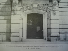Main Entrance of the Manual Training High School, Seventh Avenue, Brooklyn, NY, 1905, C.B.J. Snyder