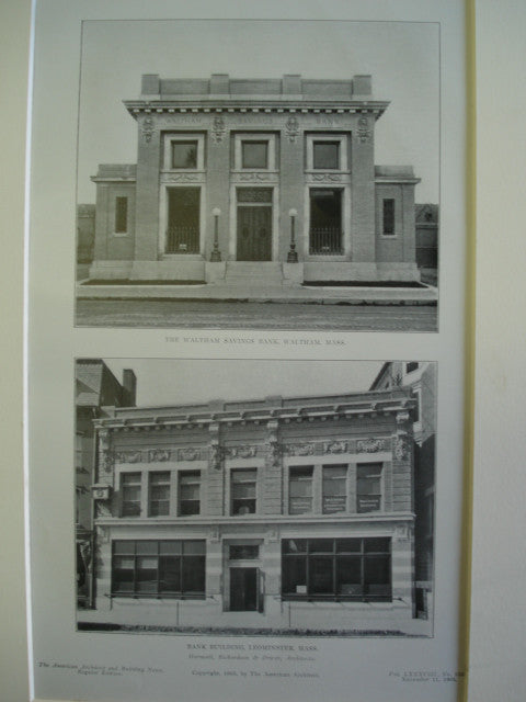 Waltham Savings Bank & Leominster Bank Building , Waltham, Leominster, MA, 1905, Hartwell, Richardson & Driver
