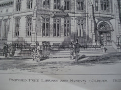 Selected Design for the Proposed Free Library and Museum , Oldham, England, UK, 1881, Thomas Mitchell