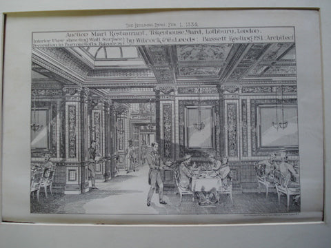 Interior View of the Auction Mart Restaurant on Tokenhouse Yard, Lothbury, London, England, UK, 1884, Bassett Keeling