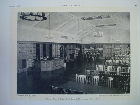 Library in the Teaneck High School, Teaneck, NJ, 1930, Hacker and Hacker