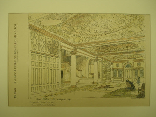 Perspective Sketch of the Hall in the House of Mr. Wm. Rockefeller , New York, NY, 1888, Carrere and Hastings