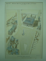 New Public Library, Boston, MA, 1888, McKim Mead White, Original, Hand Colored