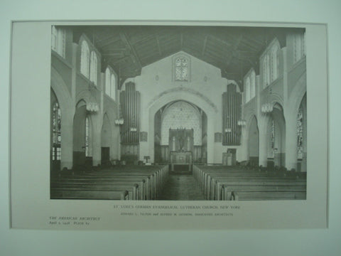 Interior of St. Luke's German Evangelical Lutheran Church , New York, NY, 1926, Edward L. Tilton & Alfred M. Githens