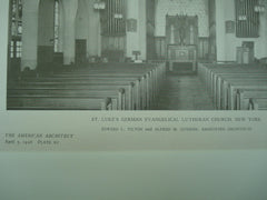 Interior of St. Luke's German Evangelical Lutheran Church , New York, NY, 1926, Edward L. Tilton & Alfred M. Githens