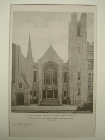 Exterior of St. Luke's German Evangelical Lutheran Church , New York, NY, 1926, Edward L. Tilton & Alfred M. Githens