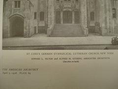 Exterior of St. Luke's German Evangelical Lutheran Church , New York, NY, 1926, Edward L. Tilton & Alfred M. Githens